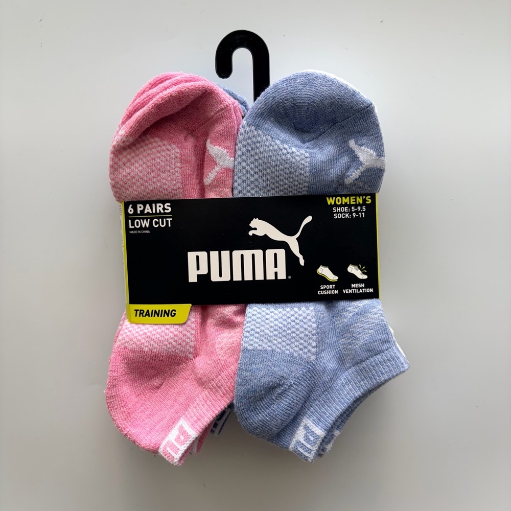 Puma women’s low cut socks 6 pack size 5-9.5 pink blue white gray